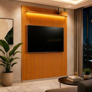 Painel Ripado 184cm Para TV até 75¨ Com LED Arbo 1.8 EDN Cedro