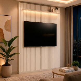 Painel Ripado 184cm Para TV até 75¨ Com LED Arbo 1.8 EDN Off White