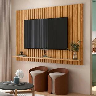 Painel Ripado Para TV até 75 Polegadas Dallas 184x136 Lukaliam Freijo/Off White