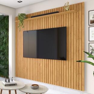 Painel Para TV Ripado Madeira Pequeno 139x220cm até 50¨ Impacto 1.4 Patrimar Cinamomo