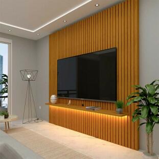 Painel Ripado Com LED 184x250 Para TV 75 Polegadas Nobre Gelius Naturale