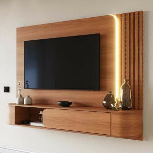 Painel Para TV 65" Ripado Com LED 183cm Alvorada Lukaliam Jequitiba