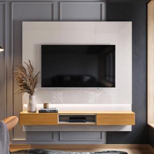 Painel Para TV 70 Polegadas 180cm Com LED Paris Lukaliam Off White Perolizado/Tauari
