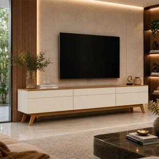 Rack Para Sala 3 Gavetas TV 75 Pol 218x53x40cm 3G 2.2 Classic Imcal Off White/Nature