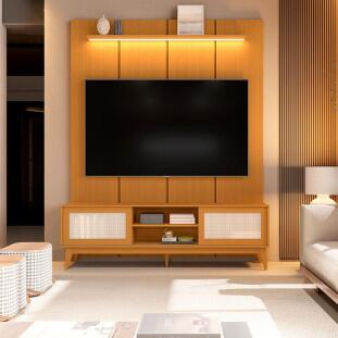 Rack Andros com Painel Ripado Estone 180x216cm TV até 75" EDN Cedro