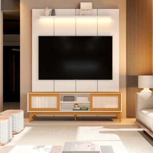 Rack Andros com Painel Ripado Estone 180x216cm TV até 75" EDN Off White/Cedro