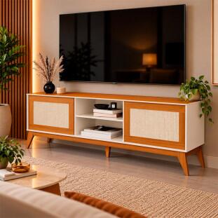 Rack Com Portas Ratan Para TV até 75¨ com 180cm Andros EDN Off White/Cedro