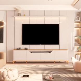 Rack Aron 240cm com Painel Ripado Lumi 280x240cm Para TV até 85" EDN Off White