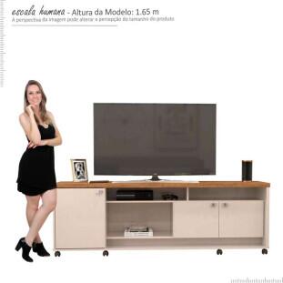 Rack Bancada Para TV 65 Polegadas Dallas 1.8 Lukaliam Off White/Amêndoa