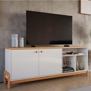 Rack Bancada Sala 183cm Para TV 75 Polegadas Sunny 1.83 Lukaliam Off White/Jequitiba