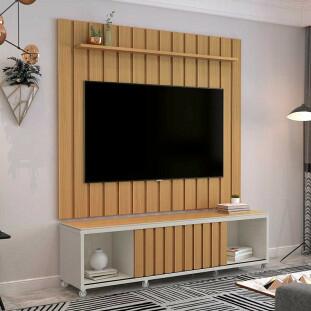 Rack Com Painel Ripado 180cm Para TV 75 Polegadas Brise 1.8 EDN Freijo/Fendi