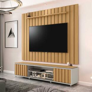Rack Com Painel Ripado 218cm Para TV 75 Polegadas Brise 2.2 EDN Freijo/Fendi