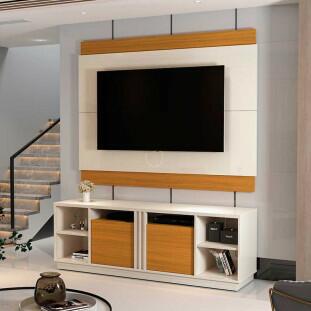 Rack Com Painel Para TV 60 Polegadas 160cm Carrara Legacy EDN Off White/Cedro