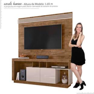 Rack Com Painel TV Até 55 Pol Napole 1.6 Lukaliam Canela/Off White