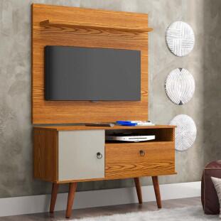 Rack com Painel Pequeno Para TV 32 Polegadas 90cm Yan Patrimar Cumaru/Off White