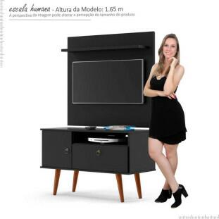 Rack com Painel Pequeno Para TV 32 Polegadas 90cm Yan Patrimar Preto