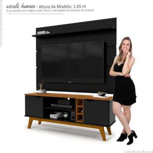 Rack com Painel Para TV 50 Polegadas 160cm Prism 1.6 Patrimar Preto/Cumaru