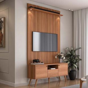 Painel Pequeno 136x180cm Para TV 55 River 1.36 Lukaliam Jequitiba Ripado 3D