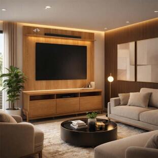 Rack Elegance 190cm + Painel Évora 180cm TV 75" Lukaliam Jequitiba