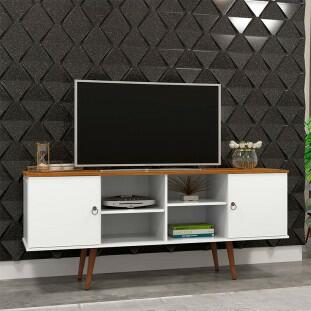 Rack Retrô Para TV 65 Polegadas 160cm Estrela Patrimar Branco/Cumaru