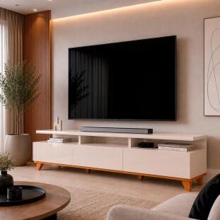 Rack Para Sala 218cm Para TV 85¨ 3 Gavetas Gloss 2.2 EDN Off White
