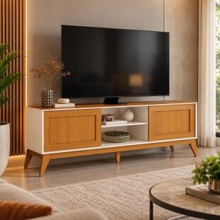 Rack Retrô Sala Para TV 75¨ 180cm King EDN Off White/Cedro