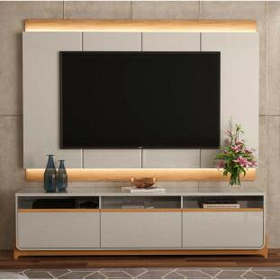 Rack Lion com Painel Marrocos TV 75 Polegadas Lukaliam Freijo/Off White