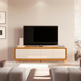 Rack Canto Arredondado 180cm Para TV 75¨ 4 Portas Liv 1.8 EDN Cedro/Off White