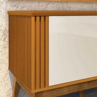 Rack Para Sala Ripado 1.8 Para TV 75 Pol Brunt EAX Móveis Cedro/Off White