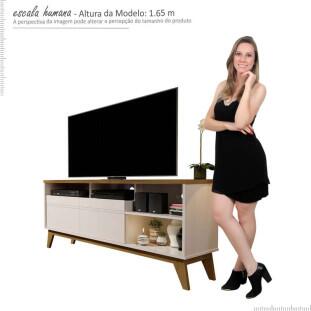 Rack Bancada Para TV Até 50 Pol Nevada 1.36 Lukaliam Off White/Canela