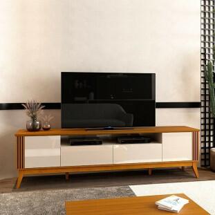 Rack Para Sala Ripado 220cm Para TV 75 Polegadas Morgan EDN Cedro/Off White