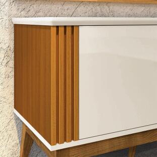 Rack Para Sala Ripado 220cm Para TV 75 Polegadas Morgan EDN Off White/Cedro