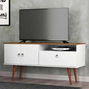 Rack Retrô Para TV 46 Polegadas 137cm Topázio Patrimar Branco/Cumaru