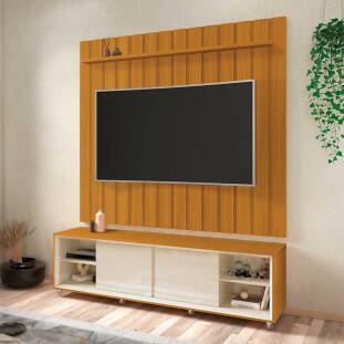 Rack Com Painel Ripado Brise TV 75 Polegadas 180cm Thor 1.8 EDN Cedro/Off White