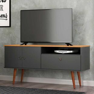 Rack Retrô Para TV 46 Polegadas 137cm Topázio Patrimar Grafite/Cinamomo
