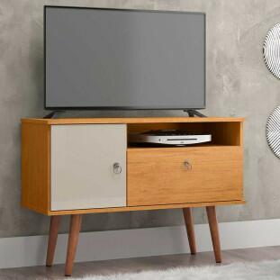 Rack Pequeno Retrô TV 32 Polegadas 90cm Yan Patrimar Cinamomo/Off White