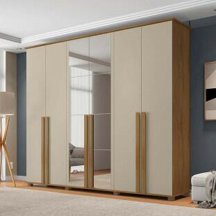 Guarda Roupa Casal 263cm 6 Portas Com Espelho Amsterdã RV Móveis Cinamomo/Off White