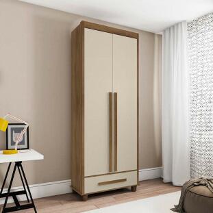 Guarda Roupa Pequeno 85cm Solteiro 2 Portas Dubai RV Móveis Cinamomo/Off White