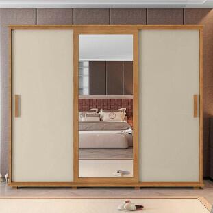Guarda Roupa Casal Portas de Correr 271cm com Espelho Espanha RV Móveis Cinamomo/Off White