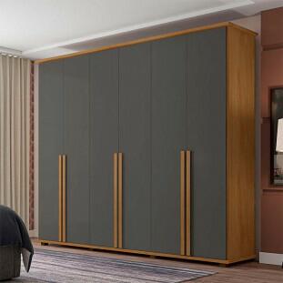 Guarda Roupa Casal 271cm 6 Portas 5 Gavetas Estrela RV Móveis Cinamomo/Grafite