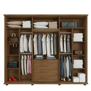 Guarda Roupa Casal 271cm 6 Portas 5 Gavetas Estrela RV Móveis Cinamomo/Off White
