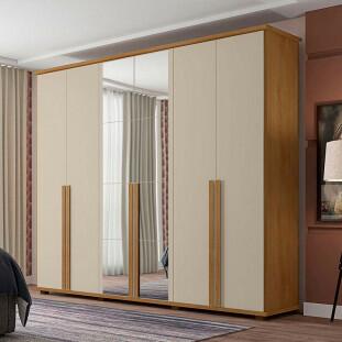 Guarda Roupa 6 Portas com Espelho 271cm Estrela RV Móveis Cinamomo/Off White