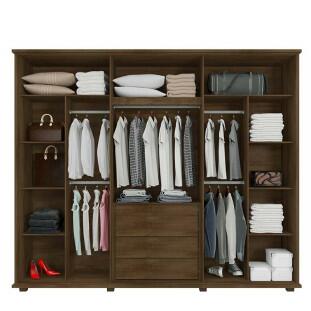 Guarda Roupa Casal 271cm 6 Portas 5 Gavetas Estrela RV Móveis Freijo/Off White