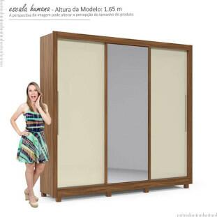 Guarda Roupa Casal Grande Espelhado 3 Portas Imperial Gelius Nogueira/Off White