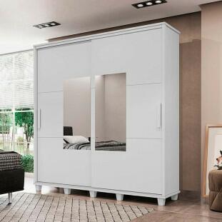 Guarda Roupa Casal 228cm Portas Correr Com Espelho Monte Carlo RV Móveis Branco
