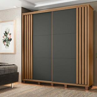 Guarda Roupa Casal 228cm Portas de Correr Monte Carlo RV Móveis Cinamomo Riapado/Grafite