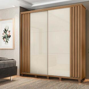 Guarda Roupa Casal 228cm Portas de Correr Monte Carlo RV Móveis Cinamomo Riapado/Off White