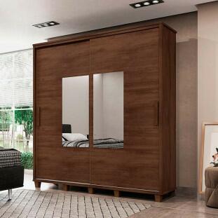 Guarda Roupa Casal 228cm Portas Correr Com Espelho Monte Carlo RV Móveis Noce