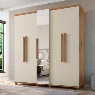 Guarda Roupa Com Espelho 5 Portas 228cm Munique RV Móveis Cinamomo/Off White