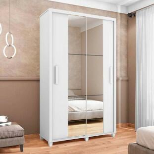 Guarda Roupa 136cm Solteiro 2 Portas Correr Com Espelho Suécia RV Móveis Branco